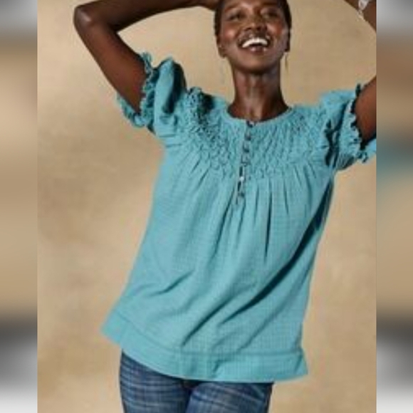 NWT Sundance Lodi Henley Top Brittany Blue Green Blouse - Picture 1 of 8